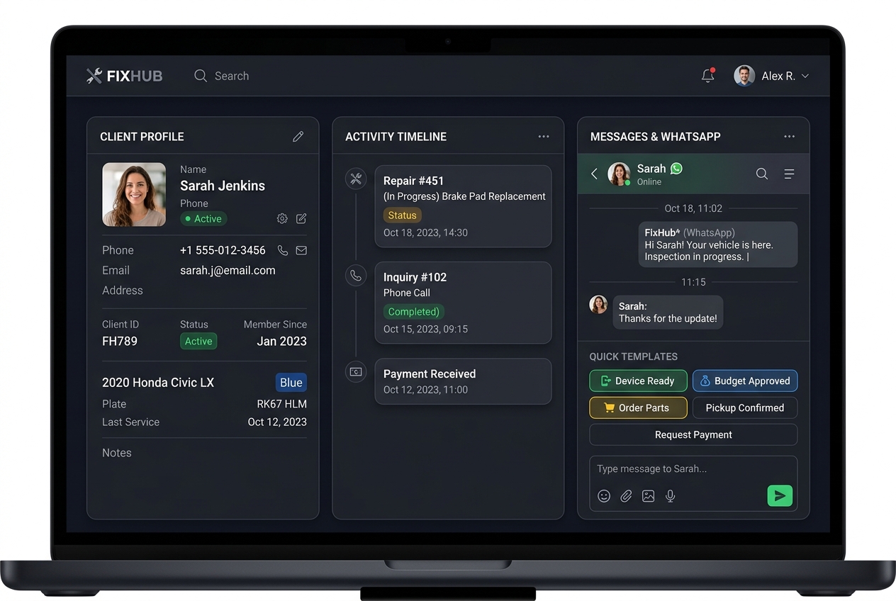Histórico do Cliente e WhatsApp - ZaltAssist - Gestão para Assistências